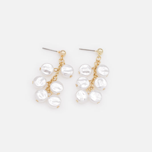 PL253E003GL - Long golden earrings with flat pearls