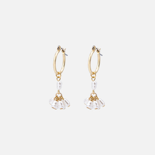 PL253E004GL - Golden hoop earrings with long pearl charm