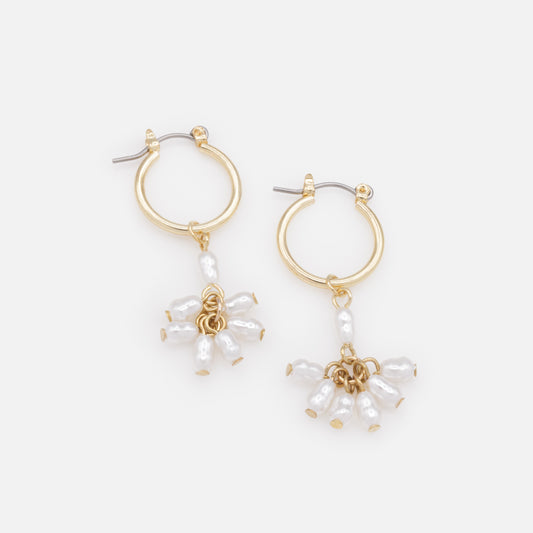 PL253E004GL - Golden hoop earrings with long pearl charm