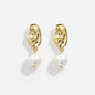 Boucles d'oreilles dorées froissés breloque perle - PL253E005GL