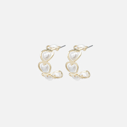 PL253E006GL - Boucles d'oreilles dorées demi-cercle avec perles en cœur