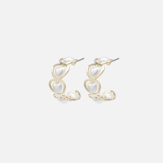 PL253E006GL - Semi-circle golden earrings with heart shaped pearls