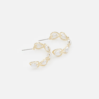 PL253E006GL - Boucles d'oreilles dorées demi-cercle avec perles en cœur
