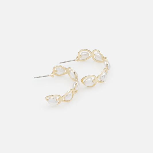 PL253E006GL - Semi-circle golden earrings with heart shaped pearls