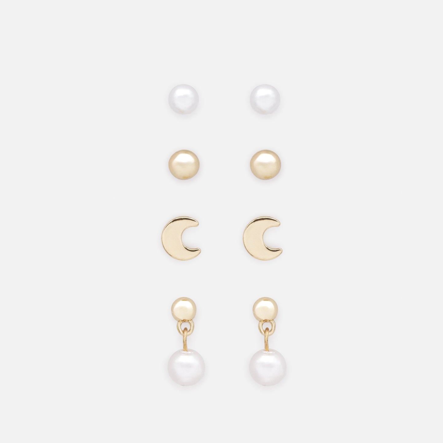 PL253E007GL - Set of golden moon earrings & pearls