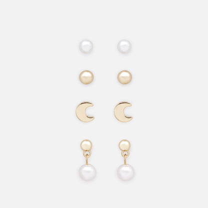 PL253E007GL - Set of golden moon earrings & pearls