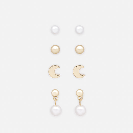 PL253E007GL - Set of golden moon earrings & pearls