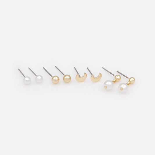 PL253E007GL - Set of golden moon earrings & pearls