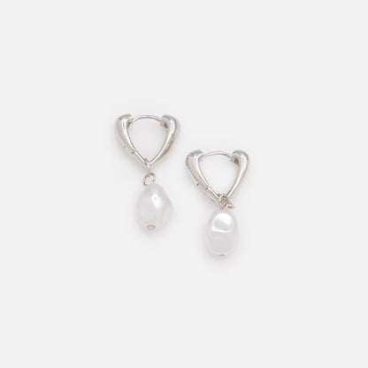 Boucles d'oreilles huggies argentées triangulaires breloque perle - PL253E008SL