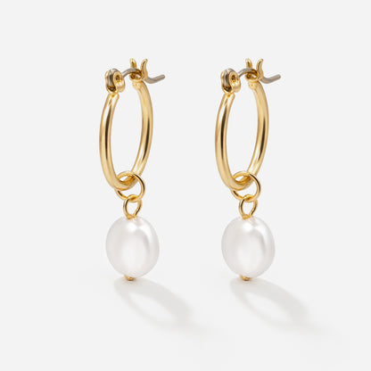 Boucles d'oreilles anneaux dorés breloque perle plate - PL253E009GL