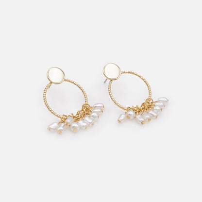 PL253E010GL - Boucles d'oreilles dorées cercle texturé avec frange de perles