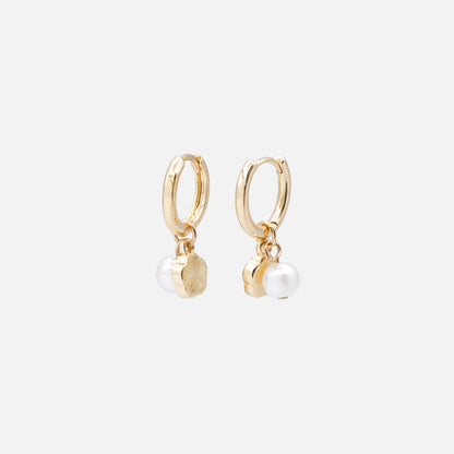 PL253E011GL - Boucles d'oreilles huggies dorées breloques fleur & perle ronde