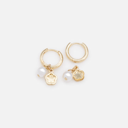 PL253E011GL - Boucles d'oreilles huggies dorées breloques fleur & perle ronde
