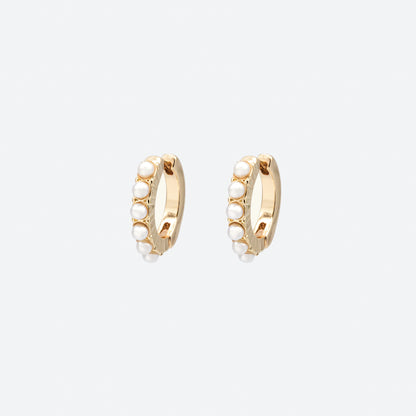 Boucles d'oreilles huggies dorées texturées & perles incrustées - PL253E012GL