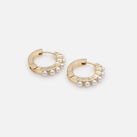 Golden textured huggies & encrusted pearls - PL253E012GL