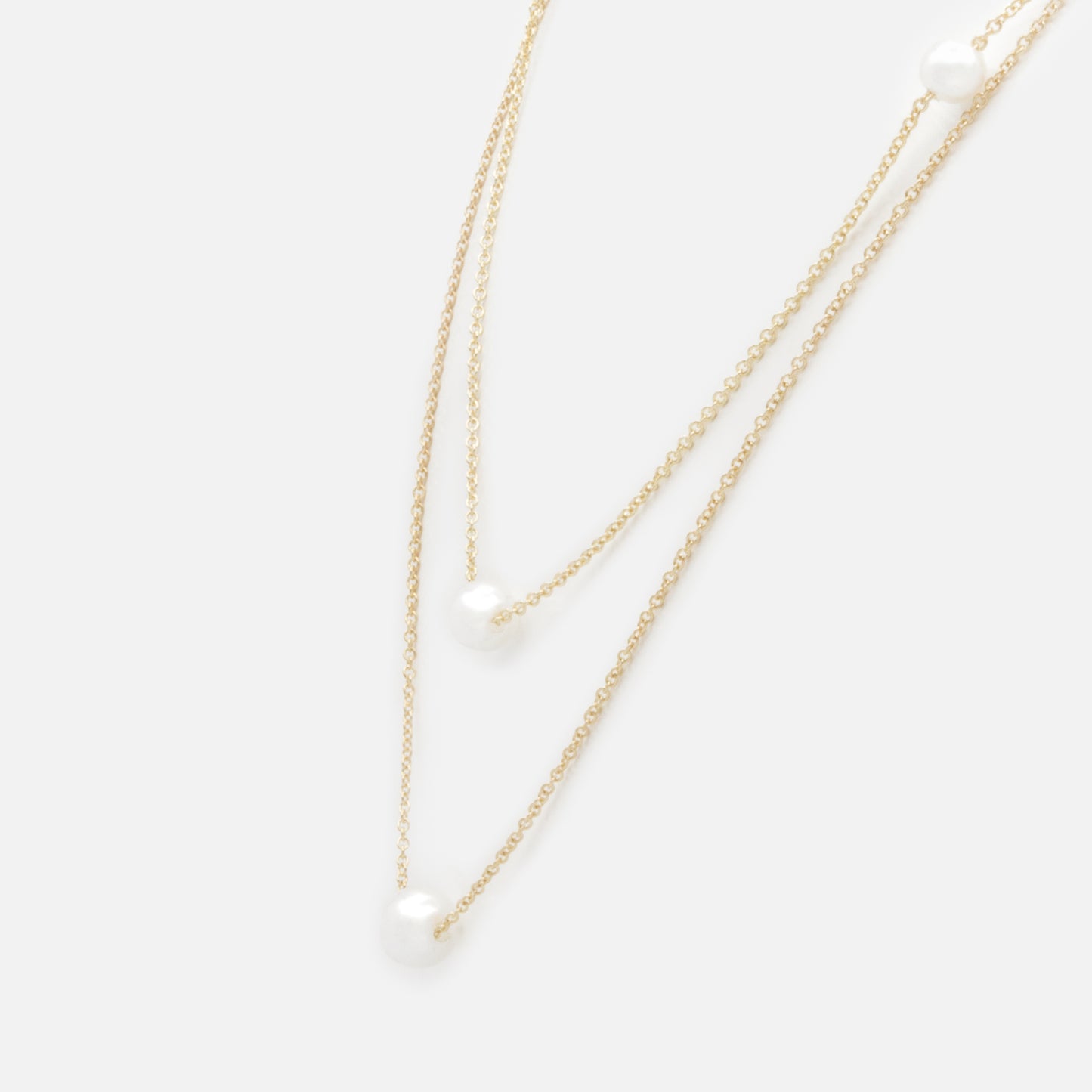 Golden double chain necklace with round pearls - PL253N015GL