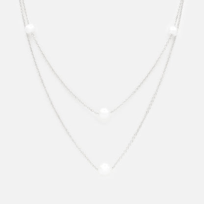 Collier argenté double chaîne avec perles rondes - PL253N016SL