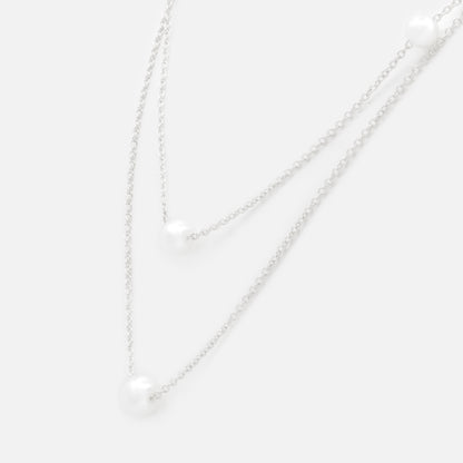 Collier argenté double chaîne avec perles rondes - PL253N016SL