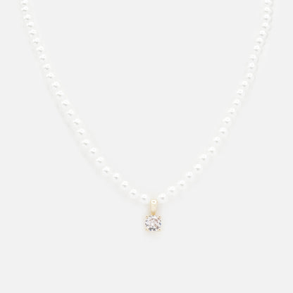 PL253N017GL - Collier de perles breloque dorée avec zircon cubique