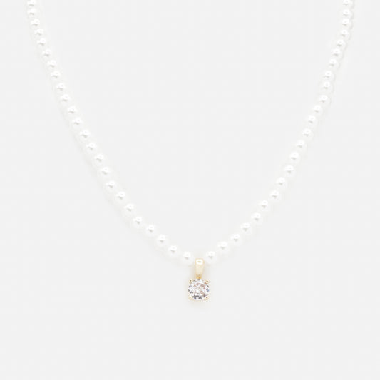 Pearl necklace with golden charm & cubic zirconia - PL253N017GL