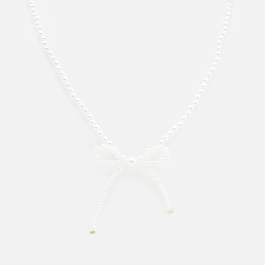 PL253N018GL - Pearl necklace with side bow
