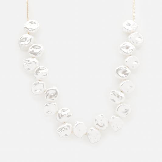 PL253N019GL - Golden necklace with flat pearls