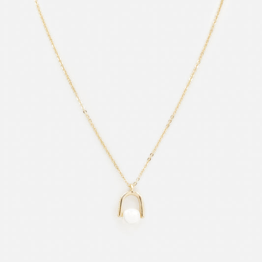 PL253N020GL - Bell charm with round pearl golden necklace