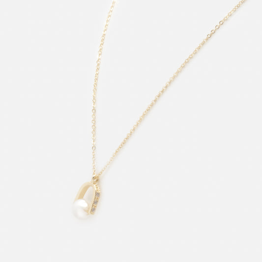 PL253N020GL - Bell charm with round pearl golden necklace