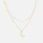 PL253N021GL - Collier doré double chaîne perles & breloque lune