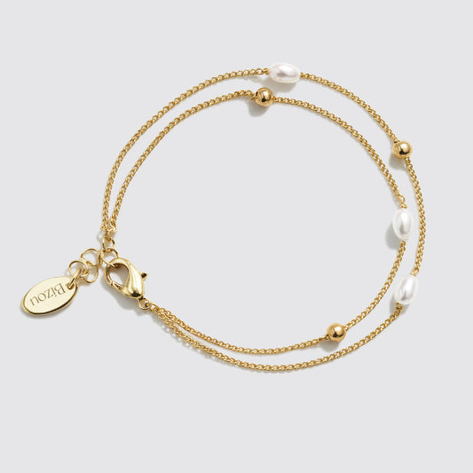 Gold-Tone Double-Row Bracelet with Pearls and Beads