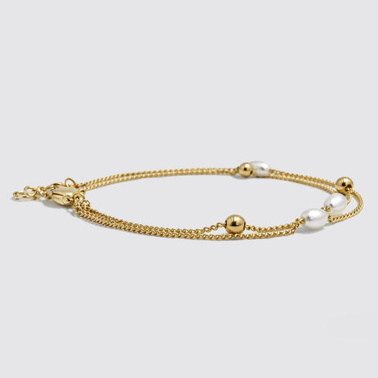 Gold-Tone Double-Row Bracelet with Pearls and Beads
