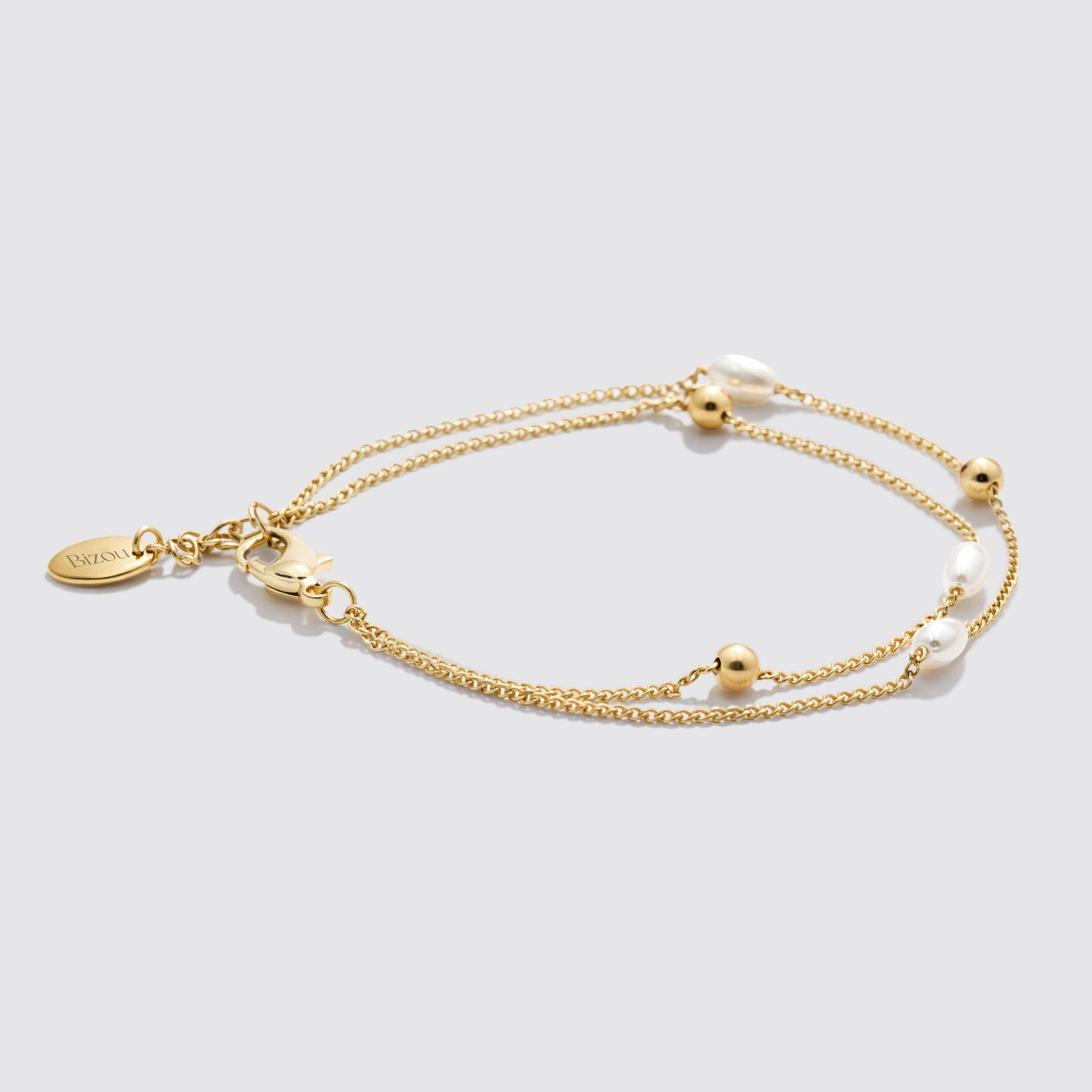 Gold-Tone Double-Row Bracelet with Pearls and Beads