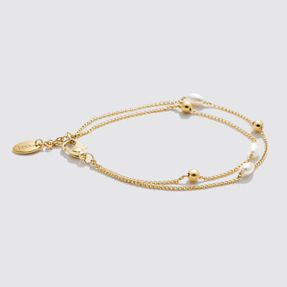 Gold-Tone Double-Row Bracelet with Pearls and Beads