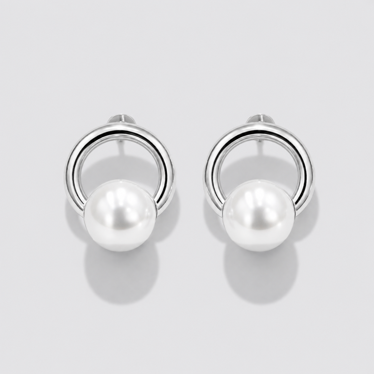 Silver-Tone Hoop Earrings with Pearl