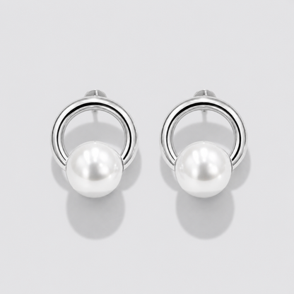 Silver-Tone Hoop Earrings with Pearl