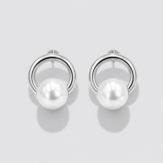 Silver-Tone Hoop Earrings with Pearl