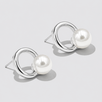 Silver-Tone Hoop Earrings with Pearl