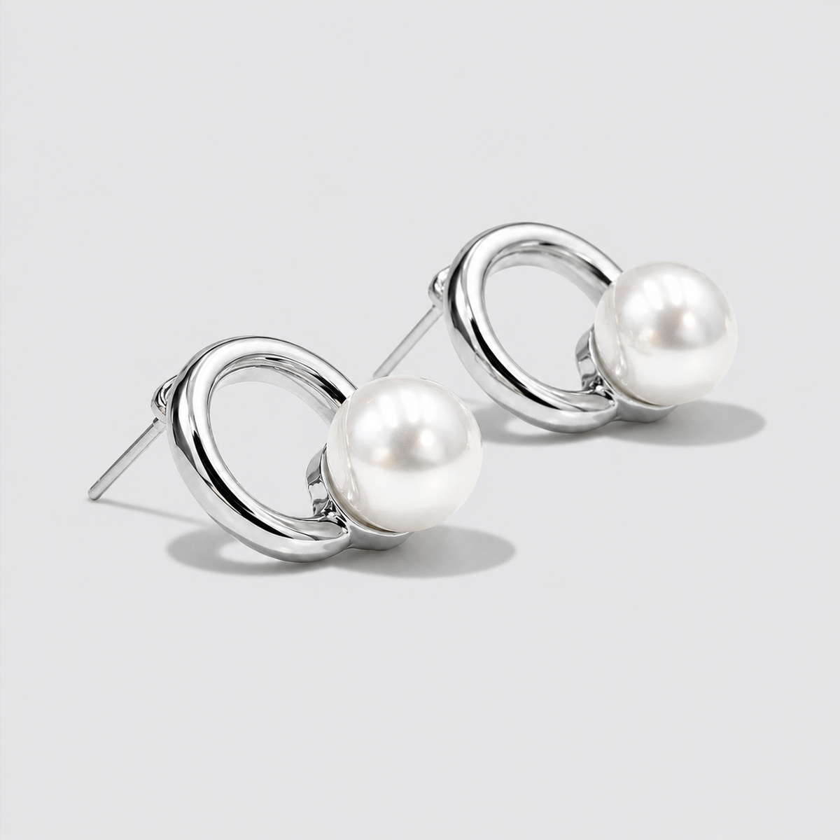 Silver-Tone Hoop Earrings with Pearl