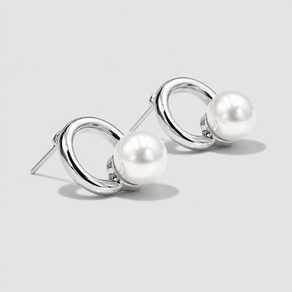 Silver-Tone Hoop Earrings with Pearl