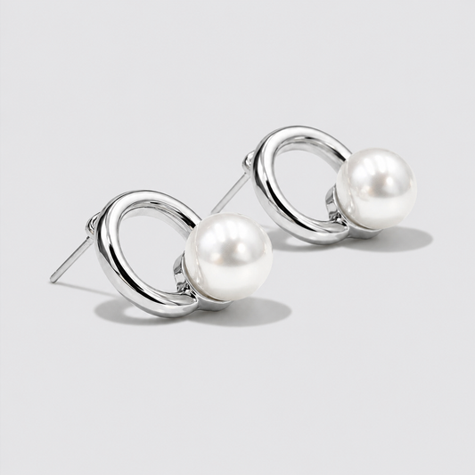Silver-Tone Hoop Earrings with Pearl