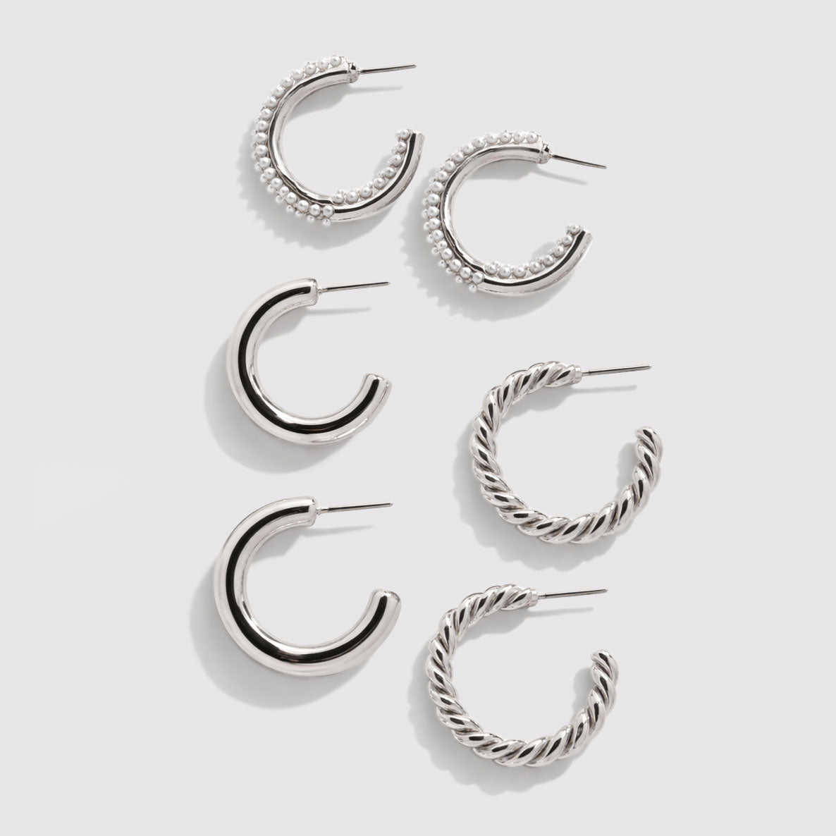 Set of 3 Silver-Tone Hoop Earrings