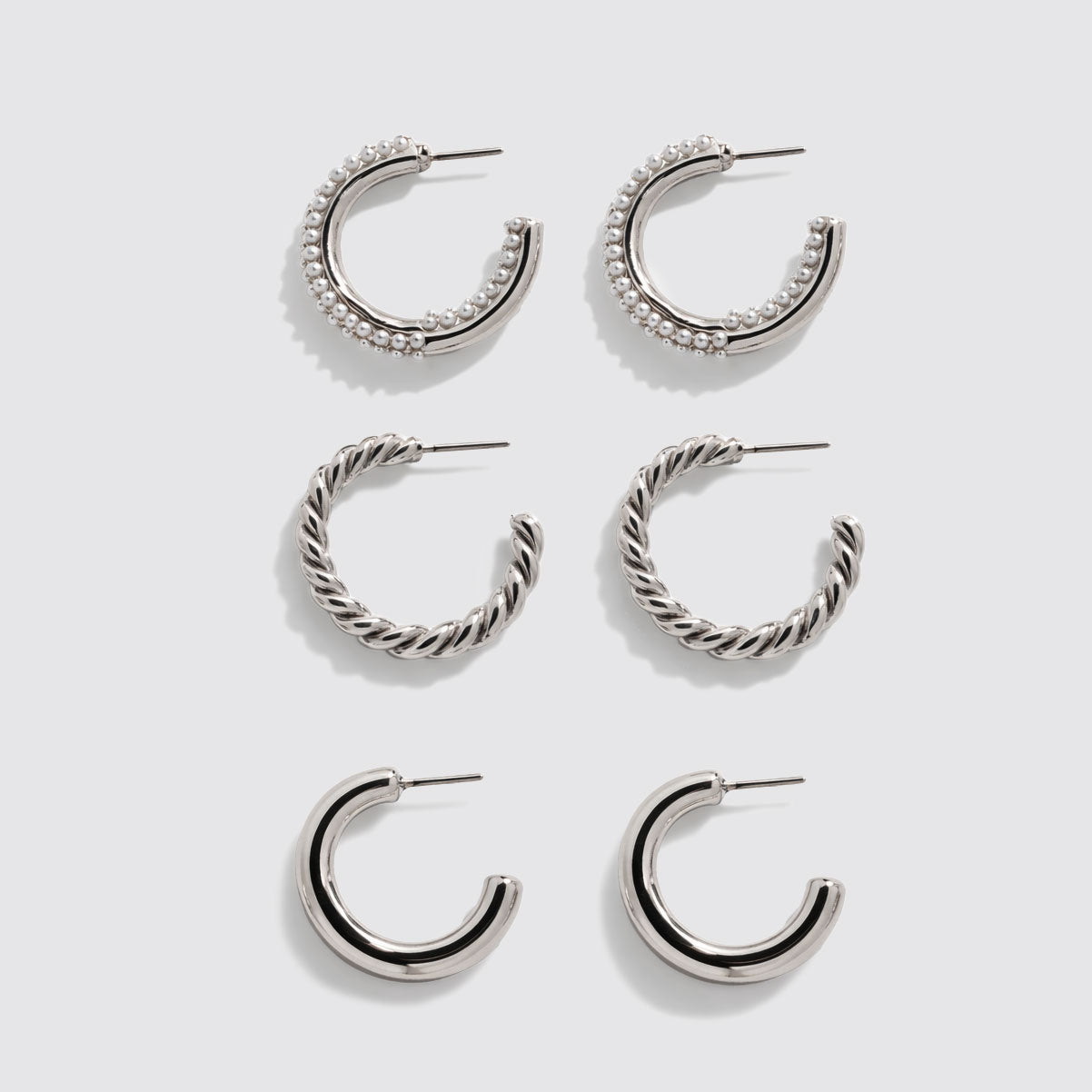 Set of 3 Silver-Tone Hoop Earrings