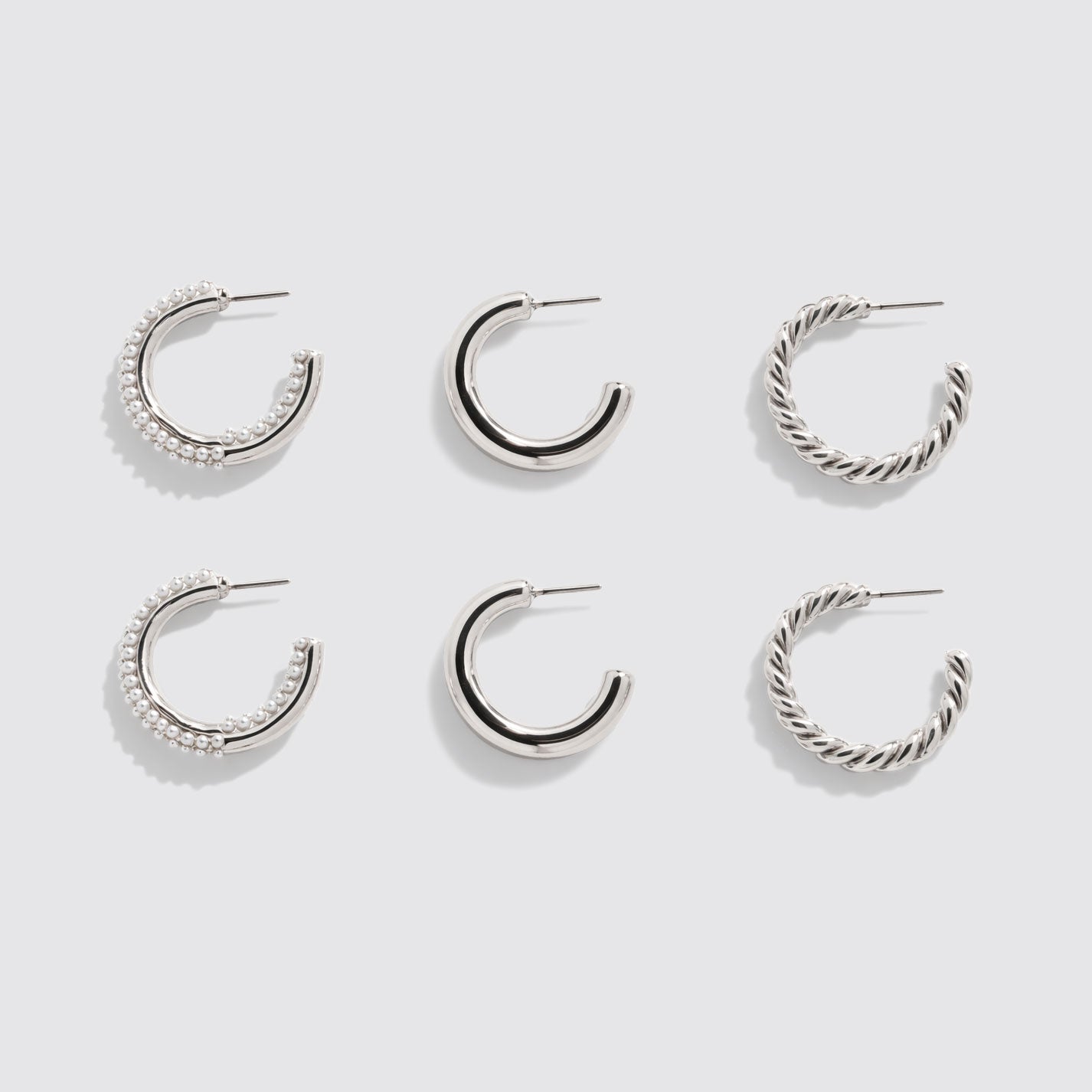 Set of 3 Silver-Tone Hoop Earrings