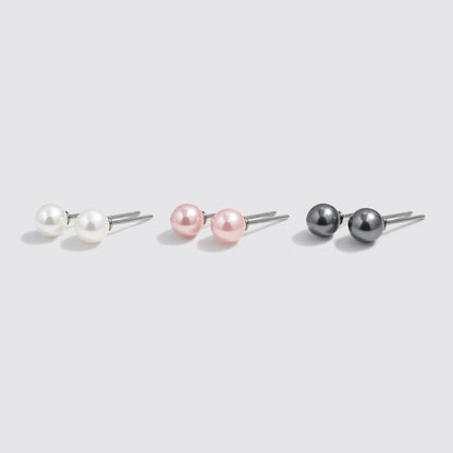 Set of 3 Stud Earrings with White, Pink and Black Pearls