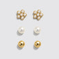 Set of 3 Gold-Tone Stud Earrings with Pearls and Flowers