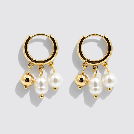 Gold-Tone Hoop Earrings with Trio of Dangling Charms
