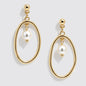 Gold-Tone Oval Stud Earrings with Hanging Pearl