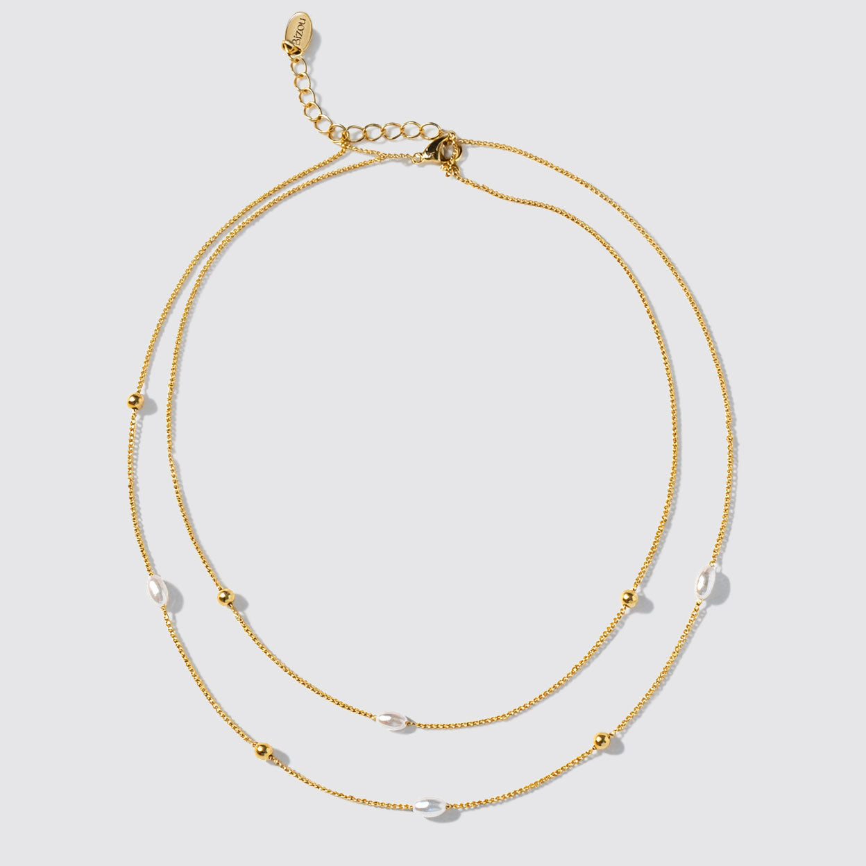 Golden Double-Row Necklace with Pearls and Beads