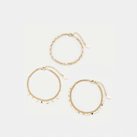 Moon, star & circle charms golden bracelet trio - PR251B049GL