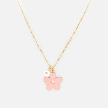 Collier doré fleur rose & perle - PR251N026GL